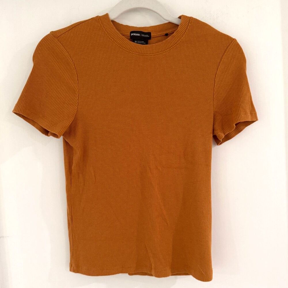 PrAna Women's Size M Foundation Rib Tee Short Sleeve Shirt Orange Casual T-Shirt